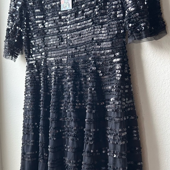NWT $625 Johnny Was Beaded Sequin Mesh Dress Black Sz 10 - Picture 10 of 13